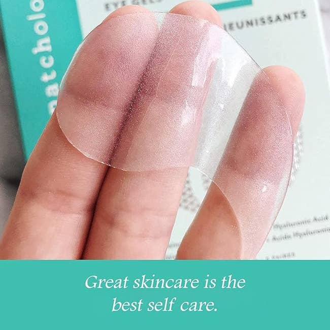 Hand holding a translucent skincare product with the text 