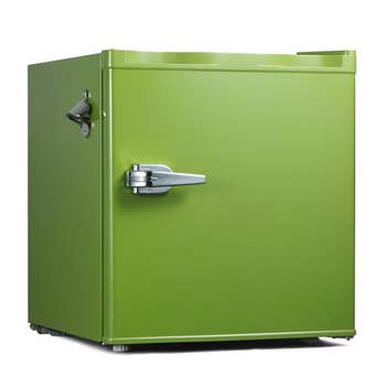 a green cubic mini fridge