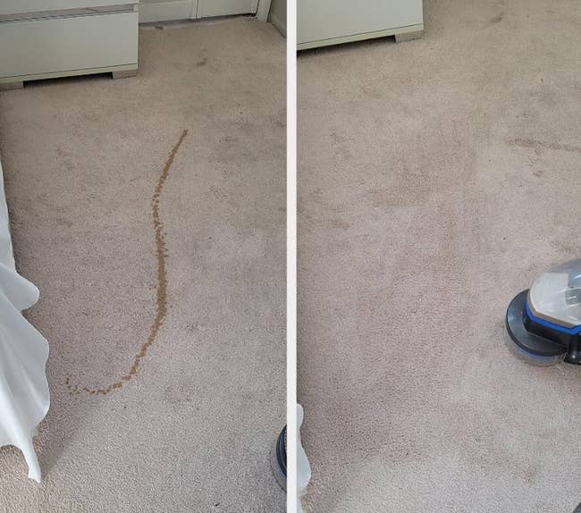 Long brown streak in the reviewer's carpet / same carpet without a streak 