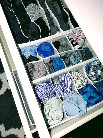 underwear sorted in bins in a reviewer'ss drawer