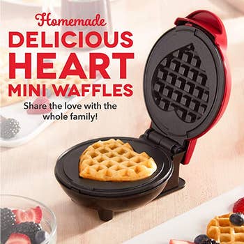 a red heart-shaped waffle maker
