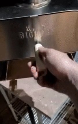 gif of reviewer opening the door of the pizza oven to show a pizza cooking inside