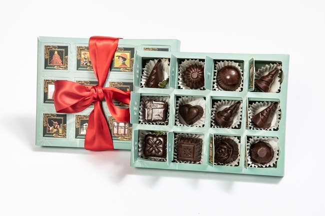 a pretty advent calendar style box of 12 chocolates