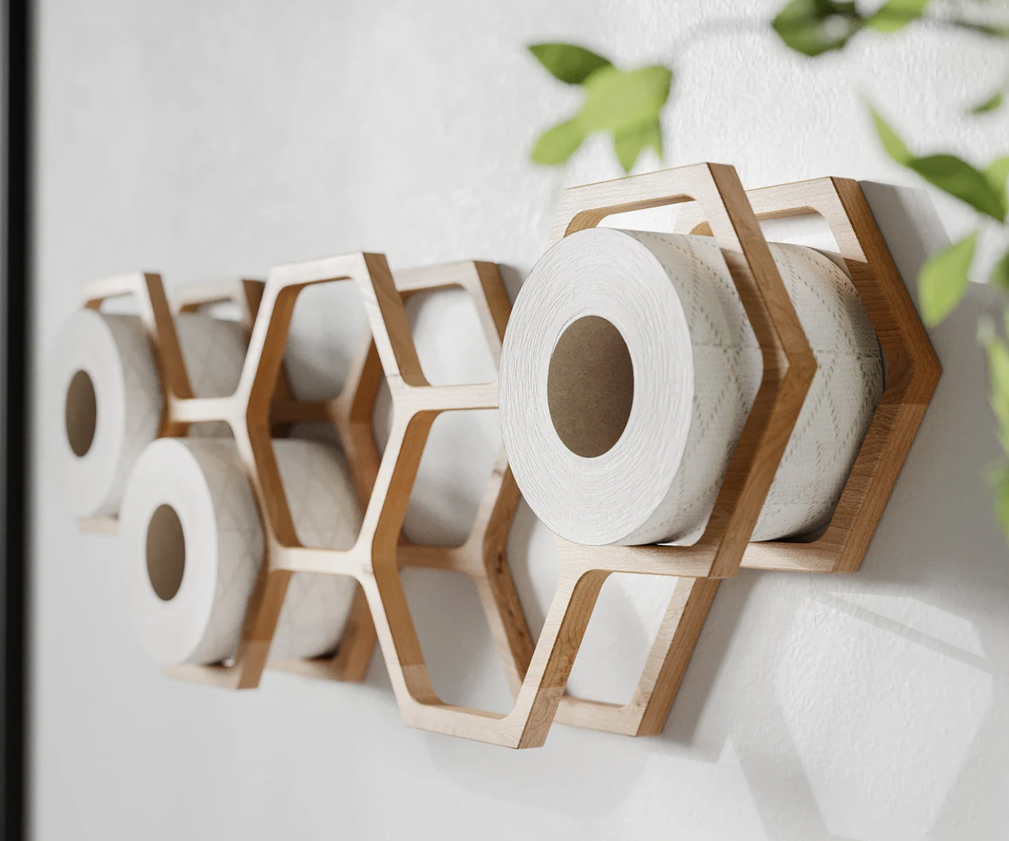 honeycomb-shaped organizer packed with toilet paper