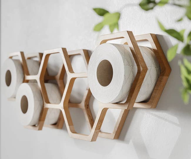 honeycomb-shaped organizer packed with toilet paper