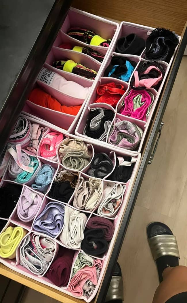 a big drawer with the underwear organizers keeping it neat