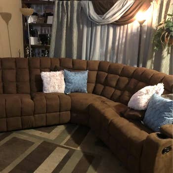 reviewer photo of the couch in brown