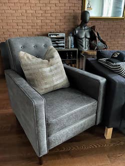 another reviewer's slate tufted recliner in upright position