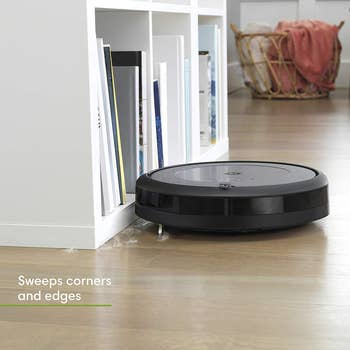 The robot vacuum with the words 