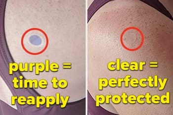 a reviewer showing however the sticker is wide erstwhile you're protected and purple erstwhile you request to reapply