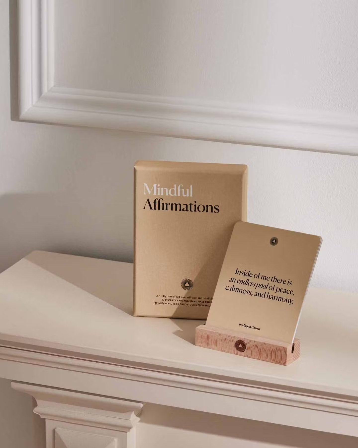 set of mindful affirmation cards displayed on a table