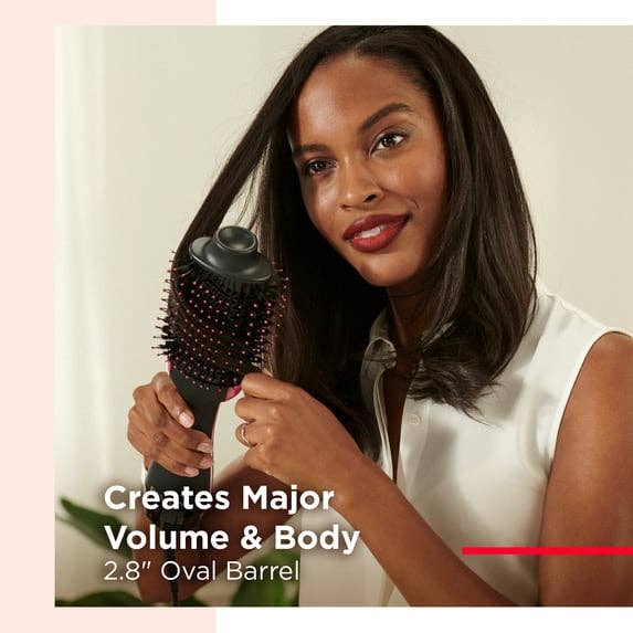 Woman utilizing a hairsbreadth volumizing instrumentality with 2.8