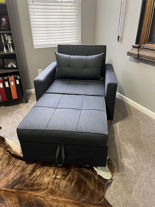 reviewer's navy chair with the length extended