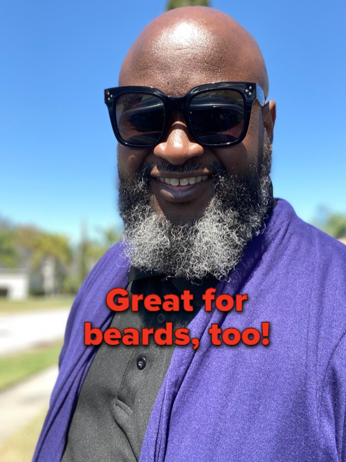 Reviewer selfie with a beard, caption, 