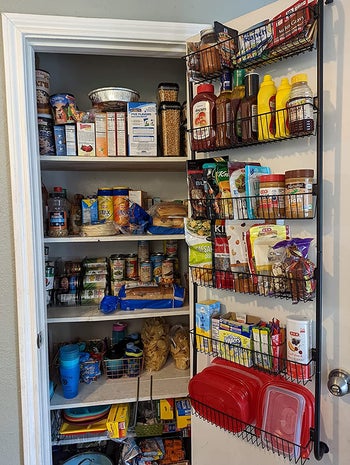 Reviewer photo of pantry food items in the organizer