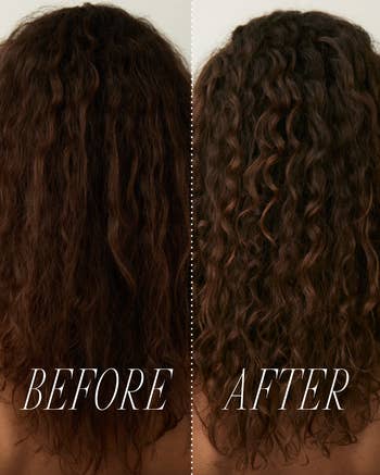 before and after of a model's limp and then defined curls