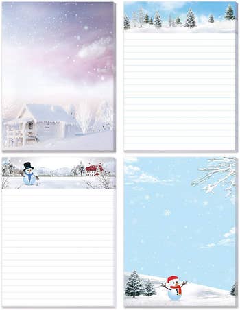 details on each of the four pads showing different winter scenes