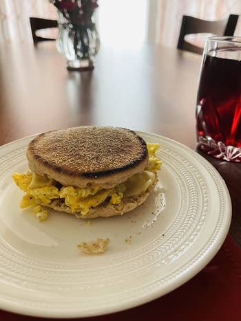 reviewer image of a breakfast sandwich made using the cooker