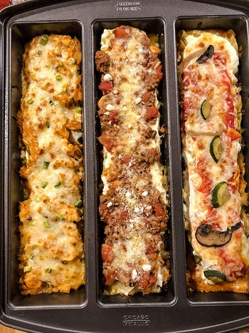 three different types of lasagna baked in the pan