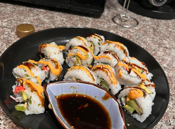 reviewer's perfectly cut and crafted sushi roll 