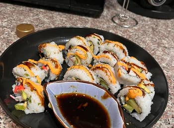 reviewer's perfectly cut and crafted sushi roll
