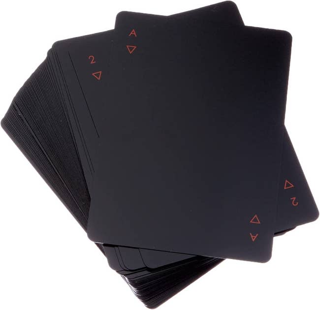 black cards with red fonts on that