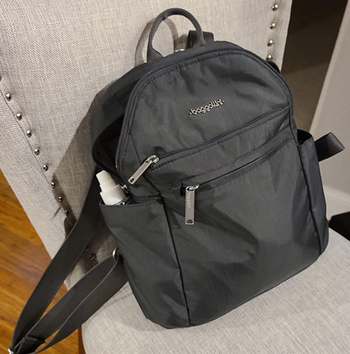 reviewer pic showing closeup of black backpack 