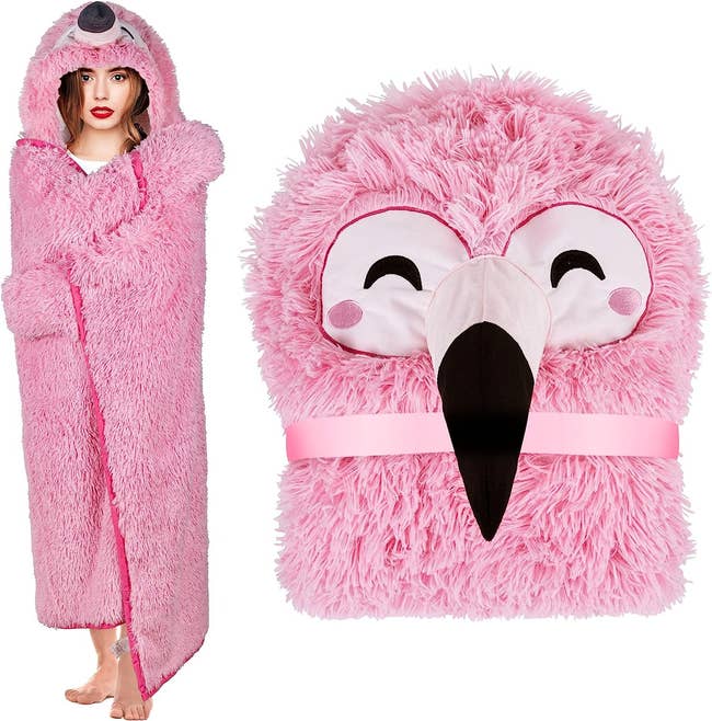 the pink flamingo wearable blanket