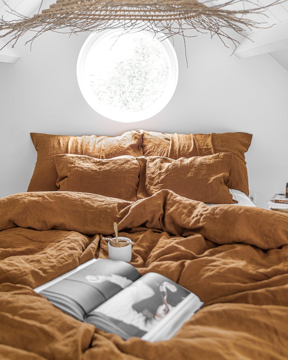 a cinnamon colored bedding set.