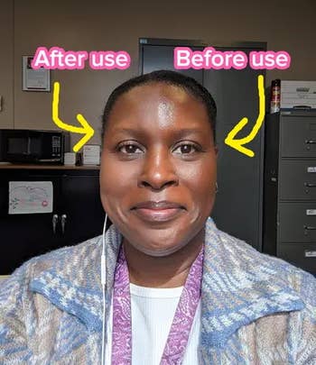 A idiosyncratic demonstrates a skincare product's effect with