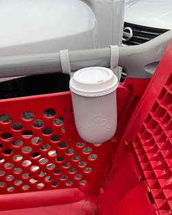 White version strapped to a Target cart 
