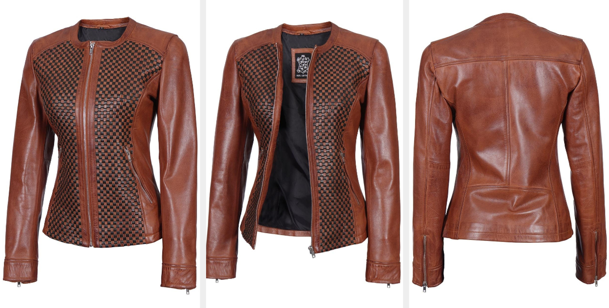 Three images of the brown jacket