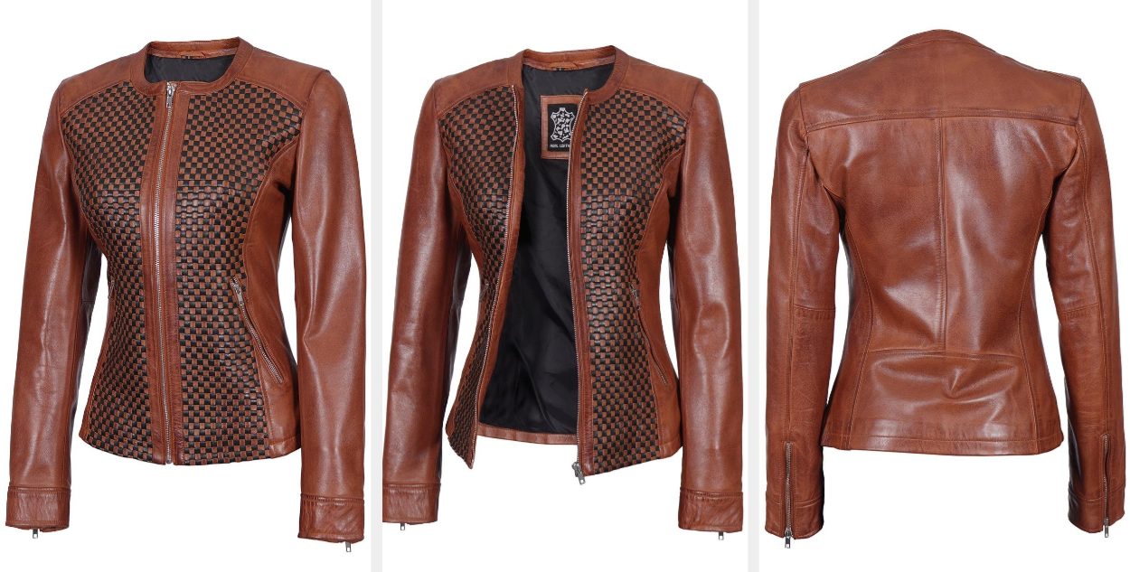 Three images of the brown jacket