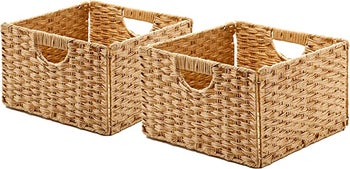 Two square woven baskets