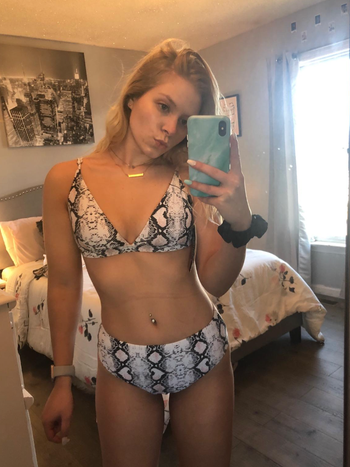 reviewer wearing bikini in mirror selfie