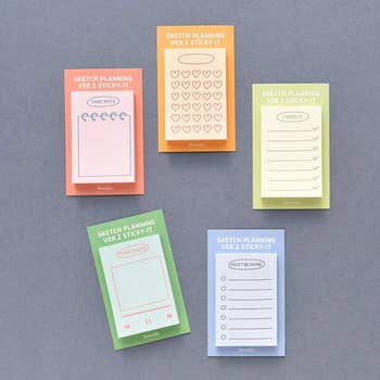  1  for notes, 1  with bosom  checkboxes, 1  for list-making, 1  with playlist graphics, and a lined one