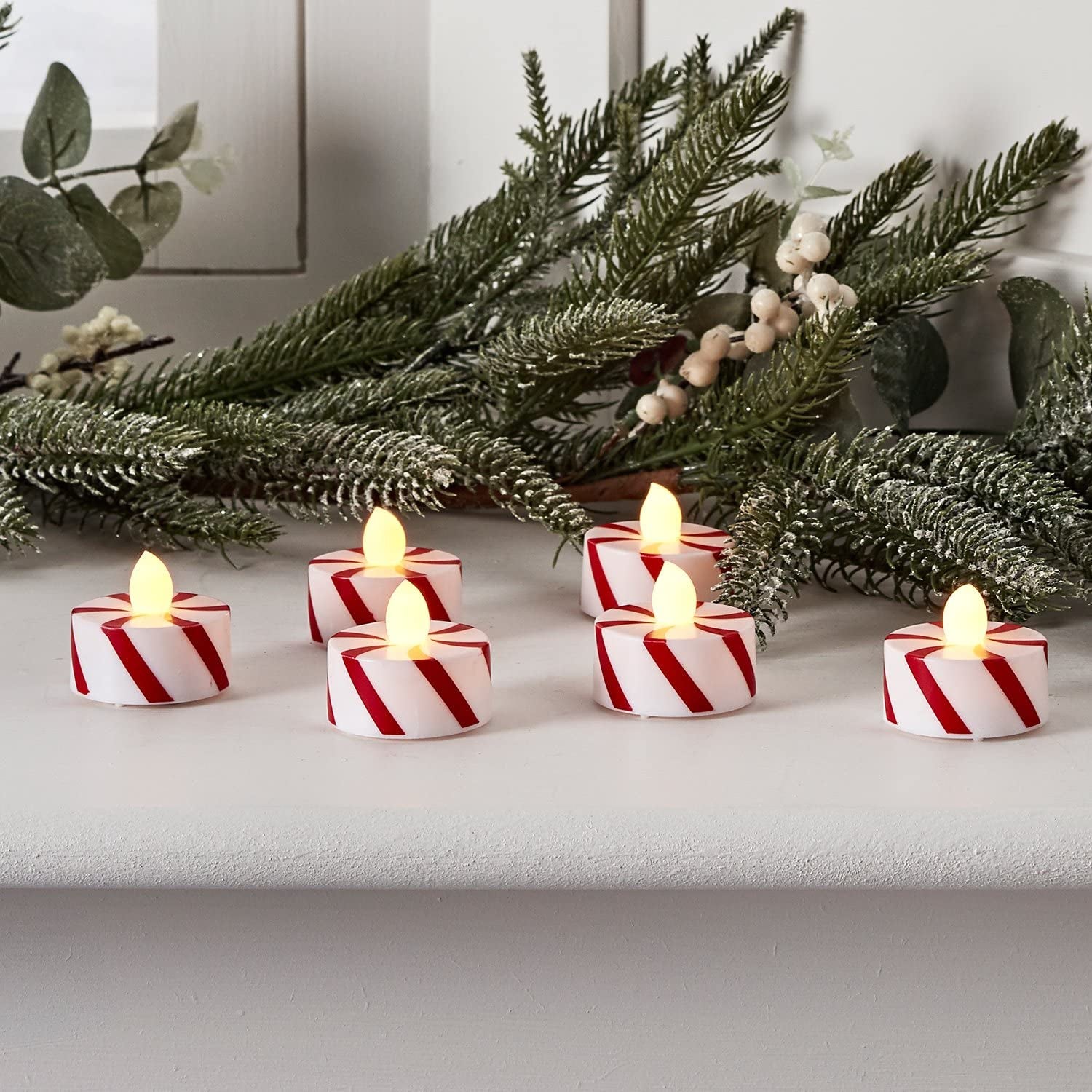 peppermint-striped tea lights