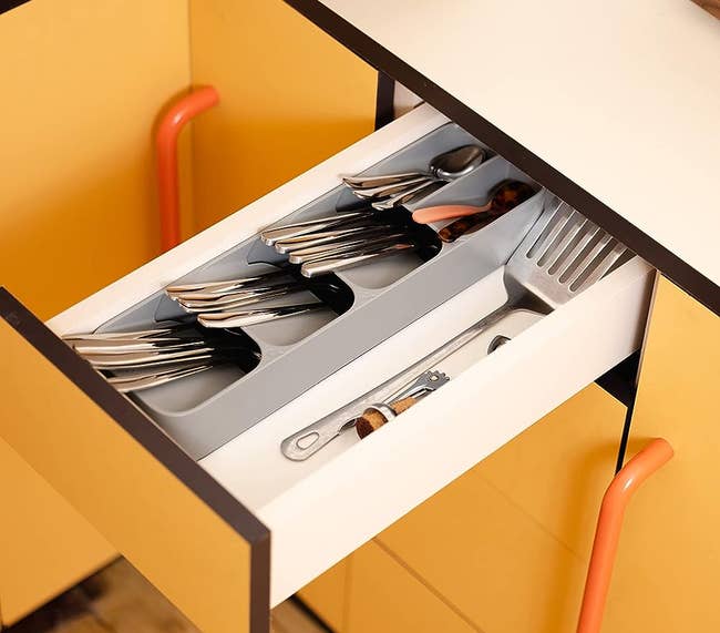 cutlery organizer inside of a drawer