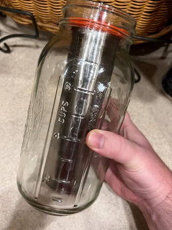 the stainless steel filter inside a 64-ounce mason jar