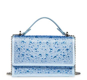 top handle light blue rhinestone embellished mini bag