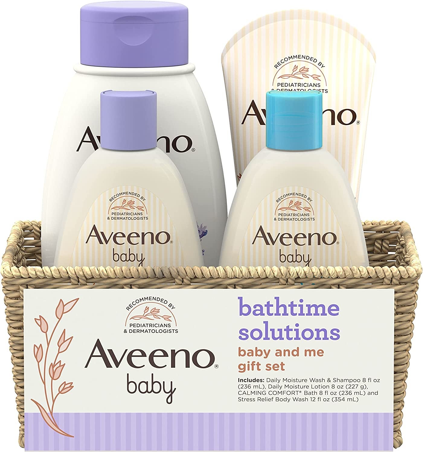 Wicker basket filled with four bottles of baby creams