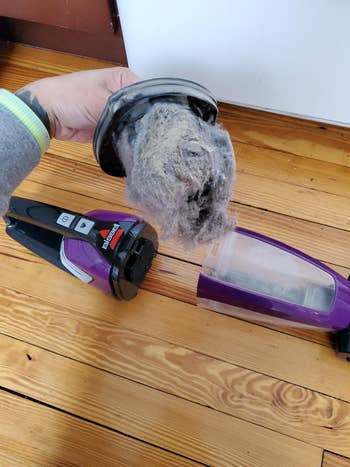 another reviewer showing all the hair and dust the vacuum picked up