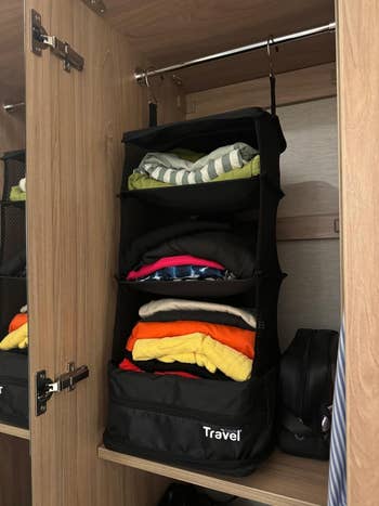 packing cube hanging up in closet