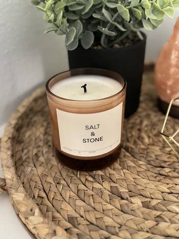 Scented candle labeled 