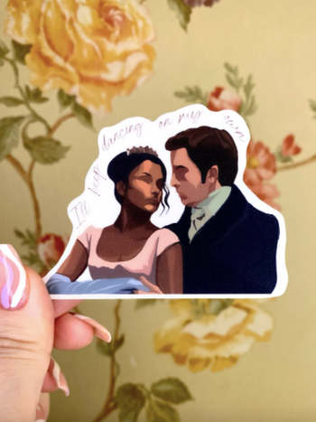 sticker with the couple dancing and the words 