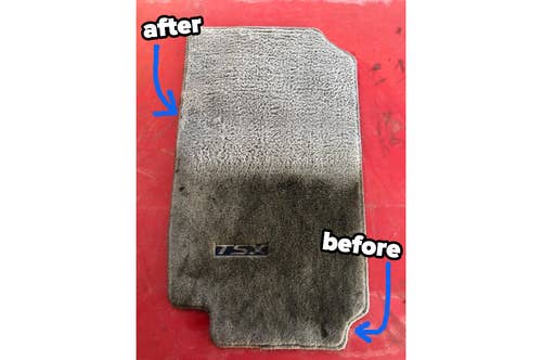 Reviewer image of half cleaned car mat