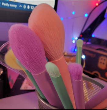 Closeup showing soft bristles of brushes