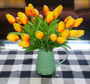 reviewer's yellow faux tulips