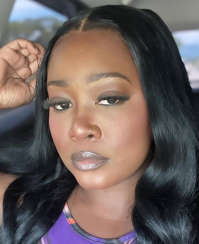 reviewer wearing the blush
