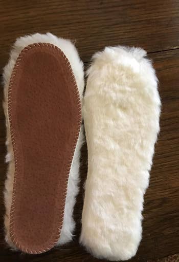 the front and back of the furry insoles